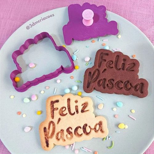 Cortador de Biscoito + Marcador Feliz Páscoa G