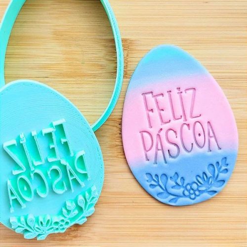 Cortador de Biscoito + Marcador Ovo Feliz Páscoa Colorê